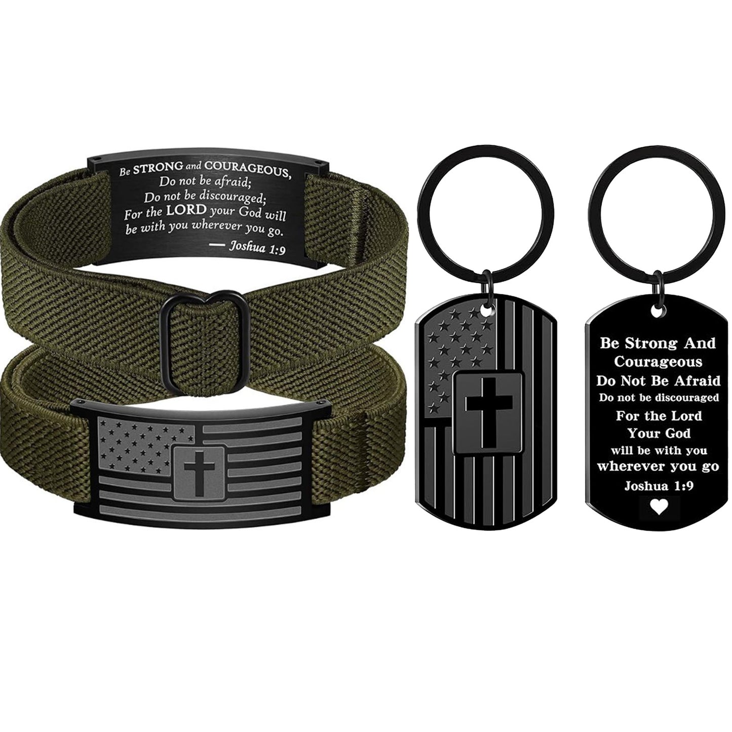 Christian Gift Keychain, Bible Verse Dog Tag Cross Keychain, Black American Flag Keyring, Faith Gift for Men 684047