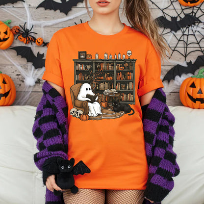 Retro Ghost Reading Bright Sweatshirt, Cute Halloween Librarian Shirt, Book Lover Teacher Gift 685644