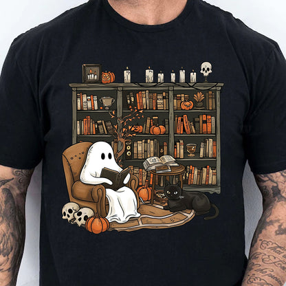 Retro Ghost Reading Dark Sweatshirt, Cute Halloween Librarian Shirt, Book Lover Teacher Gift 685644