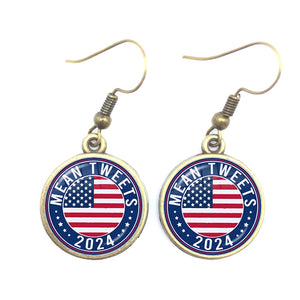 Trump 2024 Earrings USA Election Collection 16Mm Glass Cabochon Silver Plated Drop Earrings Jewelry for Women Girl Support Trump