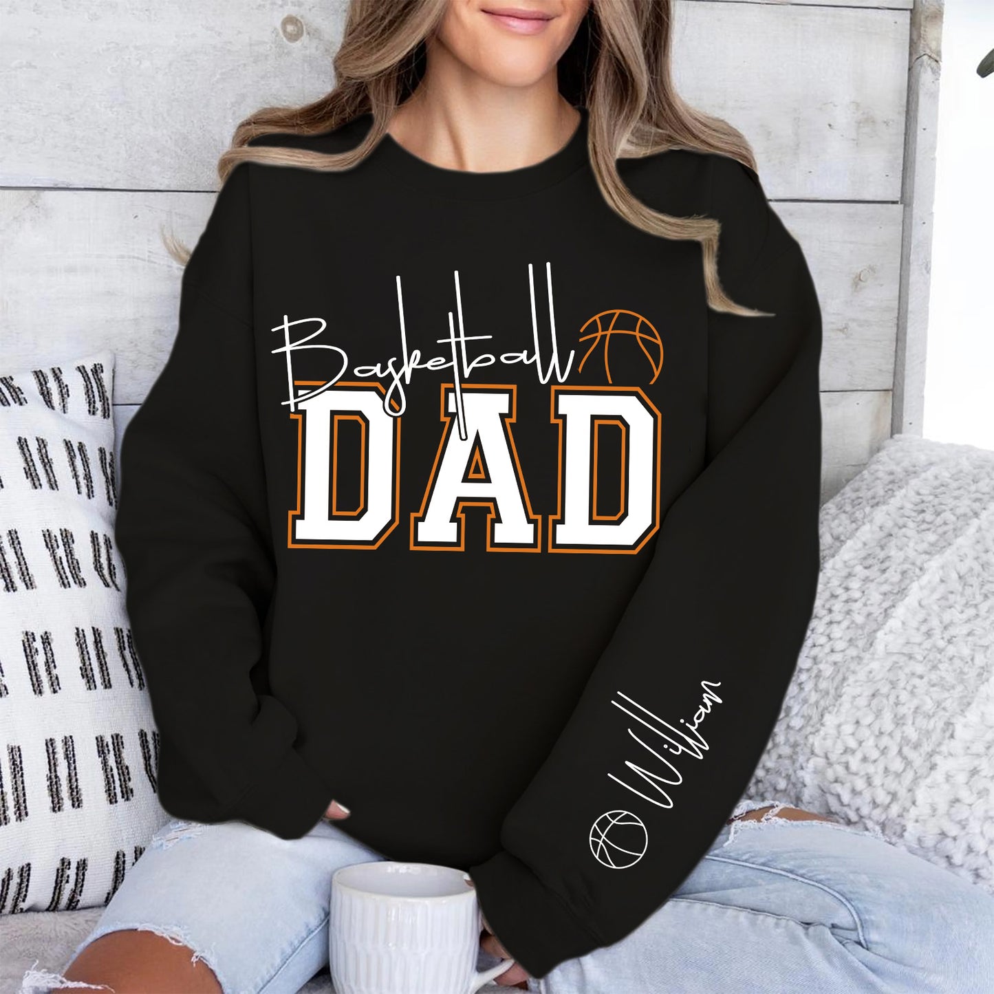 Personalized Basketball Dad Sweatshirt | Custom Name Dad Front & Left Sleeve Sweatshirt | Father’s Day Gift 684320