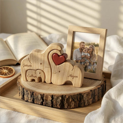 Personalized Elephant Family Wooden Puzzle, Custom Name Wood Animal Figurine, Family Keepsake Gift 684797