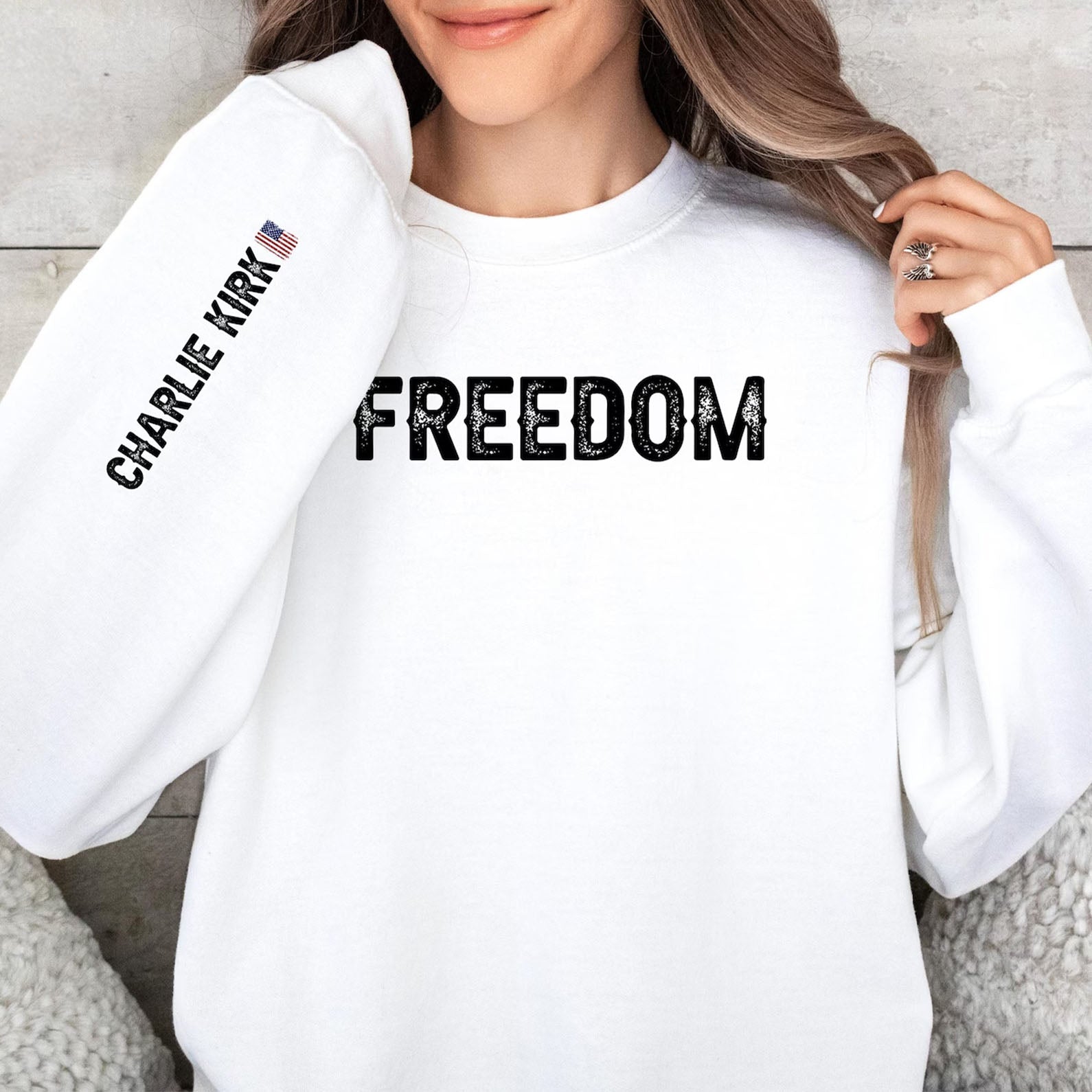 Freedom Charlie Kirk Memorial Sweatshirt | Charlie Kirk Sleeve Right Print Tribute Sweater 682958