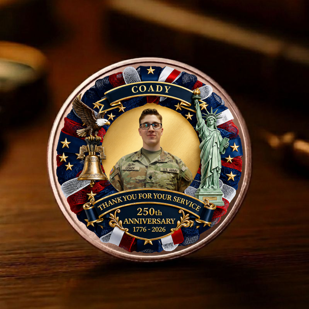 Custom Photo Thank You For Your Service Coin, Patriotic 250 Years USA Commemorative Gift 685031