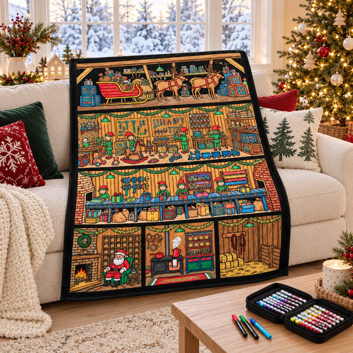 Christmas Coloring Blanket for Kids, Reusable Holiday Activity Blanket, Christmas Gift for Boys Girls 686575 WFD
