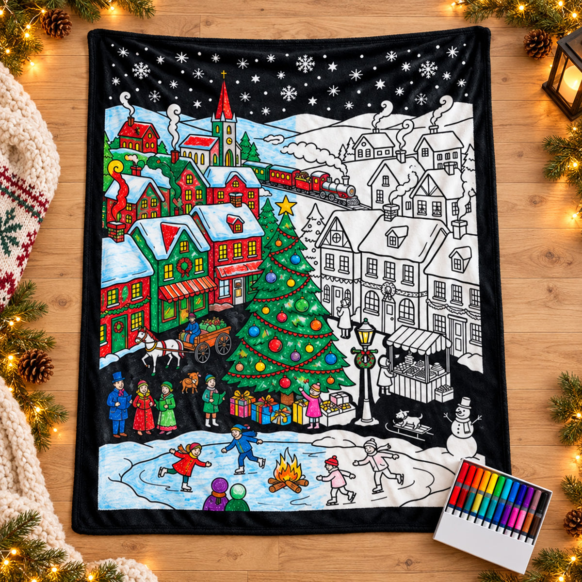 Christmas Coloring Blanket for Kids, Reusable Holiday Activity Blanket, Christmas Gift for Boys Girls 686575 WFD