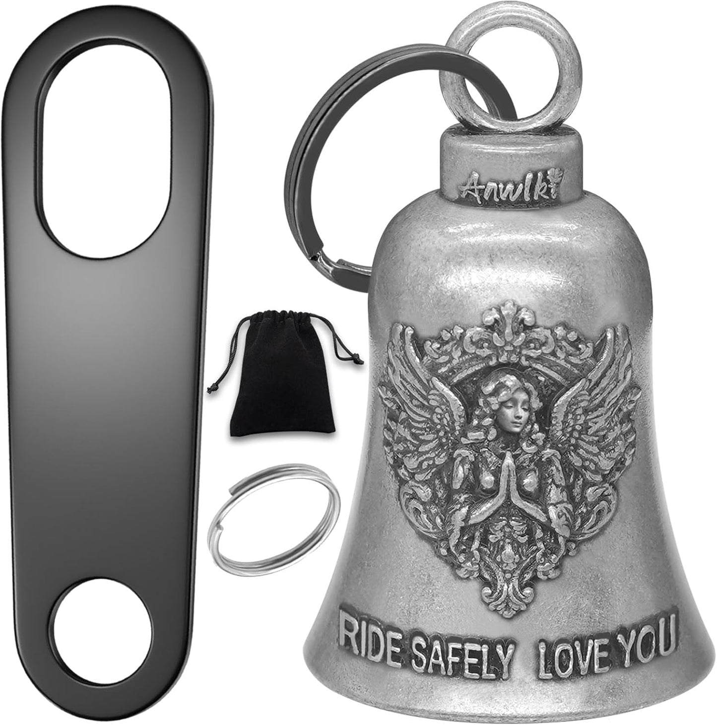 Biker Guardian Luck Riding Bell Motorcycle Gremlin Bells with 2 Key Chain Ring Accessories, Motorcycle Bell Hanger