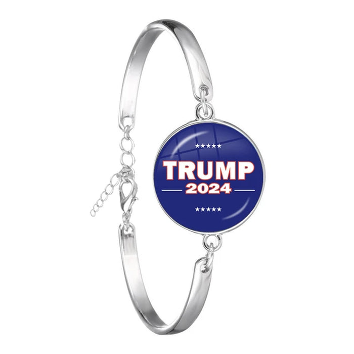 He Will Be Back Bracelet 2024 USA Trump Collection Glass Cabochon Silver Plated Bangle Jewelry for Women Men Support Trump