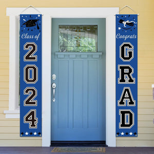 Blue Graduation Decorations Class of 2024, Congrats Grad Porch Banner for Any Schools or Grades 2024 Graduation Party Decorations