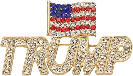 Crystal Trump Brooch with the USA Flag Word Brooch Pin Souvenir for United States of 2024 Presidential Election