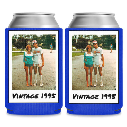 Personalized Insulated Can Cooler | Custom Vintage Year and Text Can Sleeve | Funny Milestone Birthday Favor | Can Holder Gift for Him Her | 682409