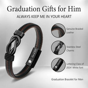 𝗚𝗿𝗮𝗱𝘂𝗮𝘁𝗶𝗼𝗻 𝗚𝗶𝗳𝘁𝘀 𝗳𝗼𝗿 𝗛𝗶𝗺 𝟮𝟬𝟮𝟰 High School, College Graduation Gifts for Men Class of 2024 Leather Stainless Steel Knot Bracelet, Graduation Gifts for Son Boyfriend Brother Grandson Friends