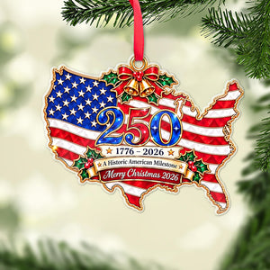 America 250 Years Christmas Acrylic Ornament 2026, USA Map 1776-2026 Semiquincentennial Patriotic Tree Decoration 686727