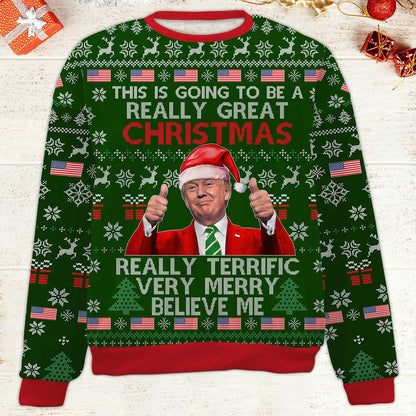 Donald Trump Ugly Sweater | Really Great Christmas Believe Me All-Over-Printed Sweatshirt 683582 – GOP