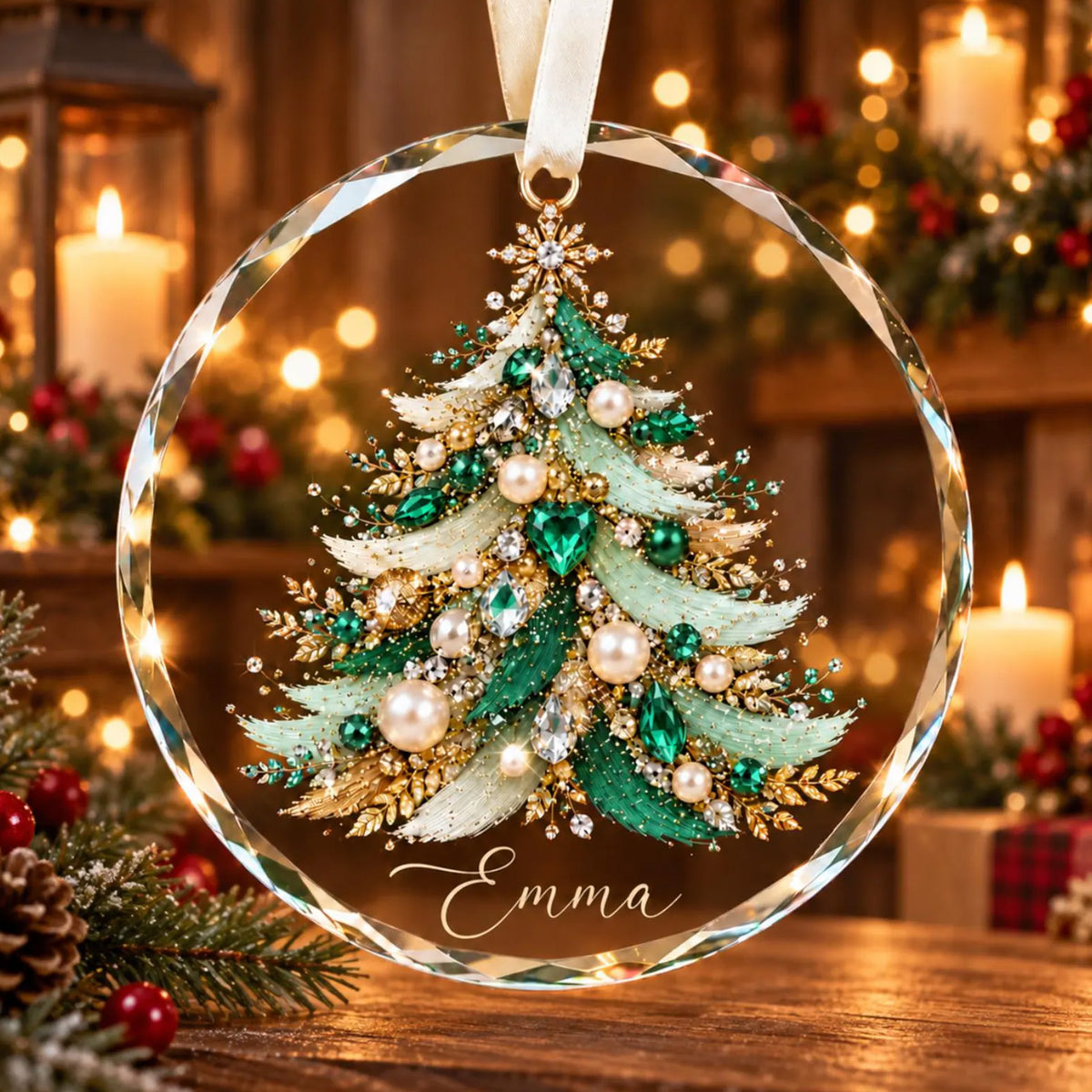 Custom Name Jeweled Christmas Tree Glass Ornament, Personalized Crystal Christmas Ornament 686991 WFD