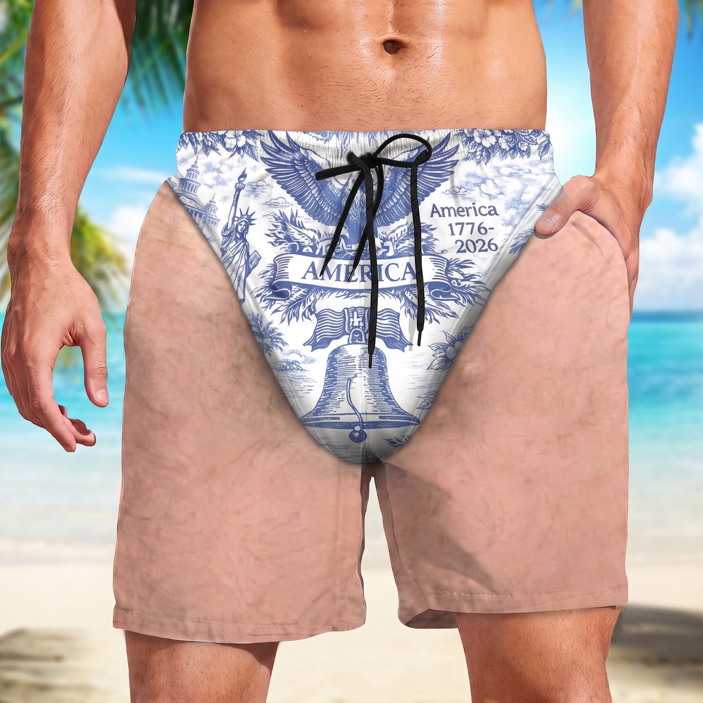 Personalized Funny USA 250 Years Patriotic Beach Shorts, Custom AOP Swim Trunks, 4th Of July Gift For Men 685579