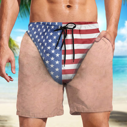 Funny Patriotic Men's Swim Trunks, American Flag Beach Shorts, USA Swimwear, Summer Vacation Gift 685567
