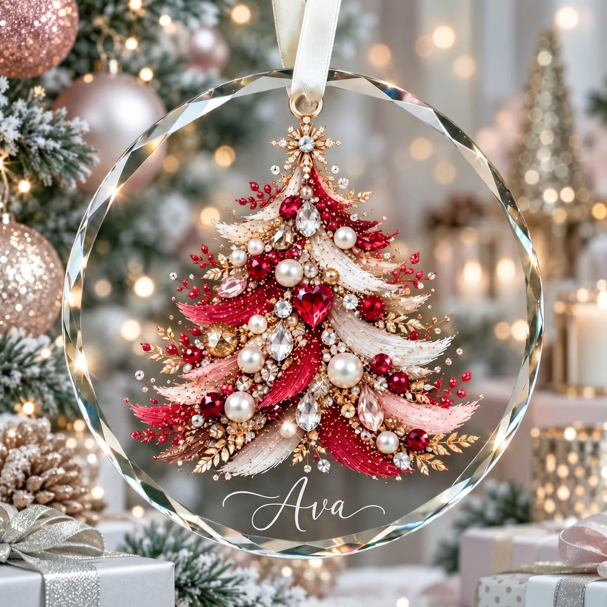Custom Name Jeweled Christmas Tree Glass Ornament, Personalized Crystal Christmas Ornament 686991 WFD