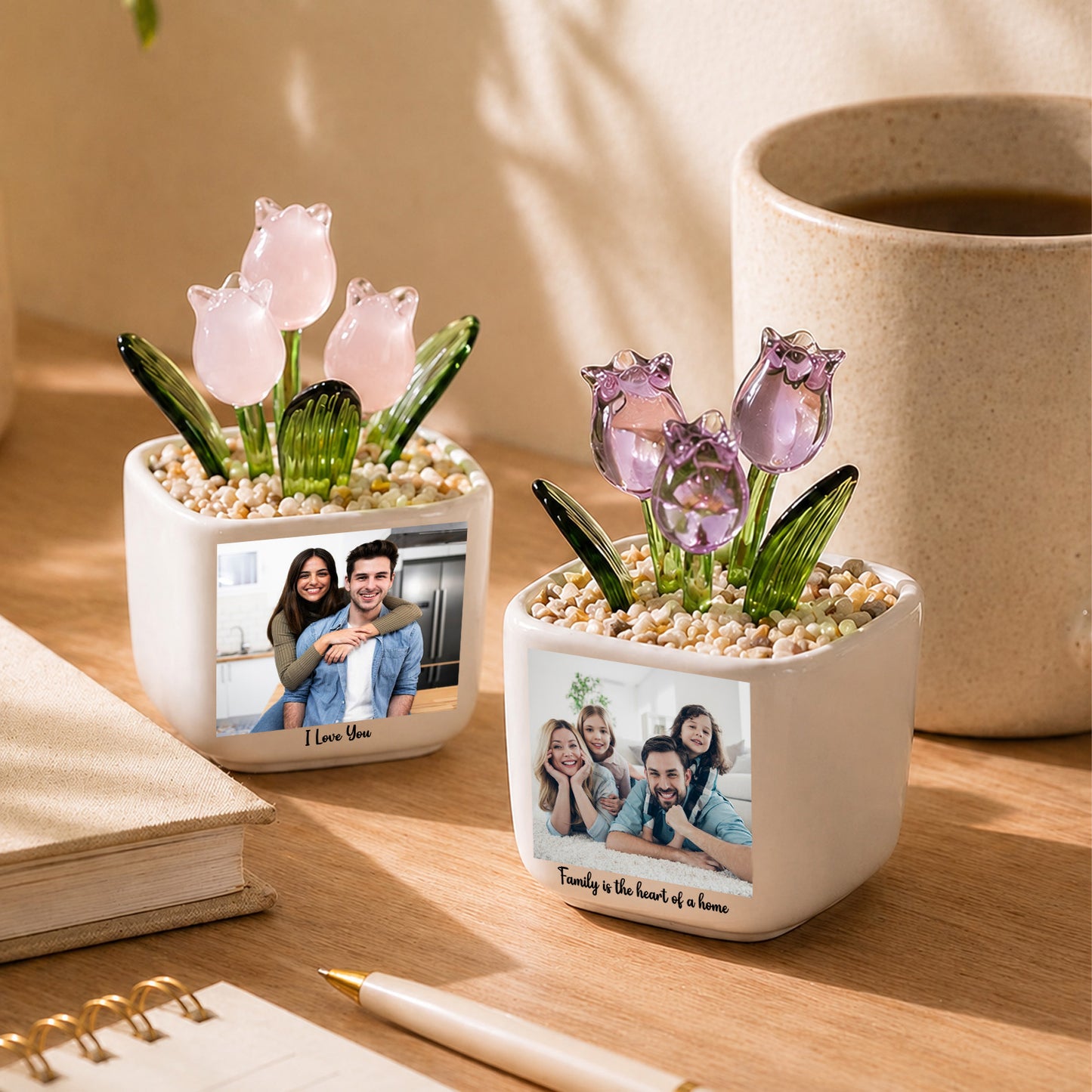 Personalized Photo Tulip Glass Flower Pot, Custom Family Photo Keepsake, Hand Blown Glass Flower Gift 685558