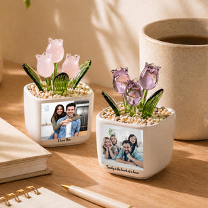 Personalized Photo Tulip Glass Flower Pot, Custom Family Photo Keepsake, Hand Blown Glass Flower Gift 685558