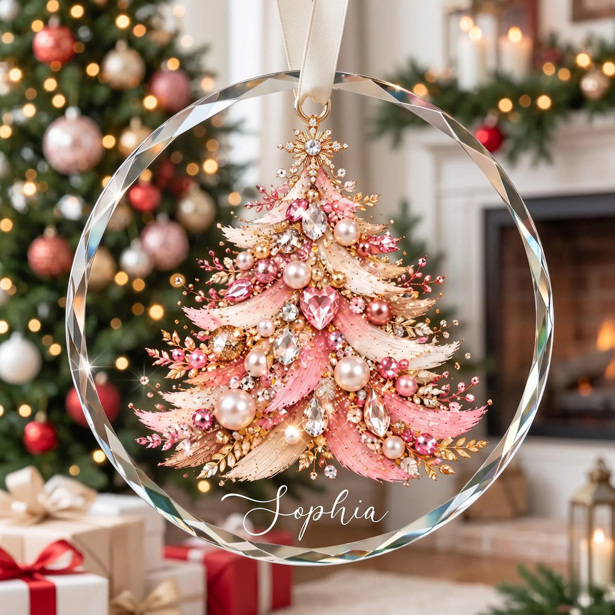Custom Name Jeweled Christmas Tree Glass Ornament, Personalized Crystal Christmas Ornament 686991 WFD