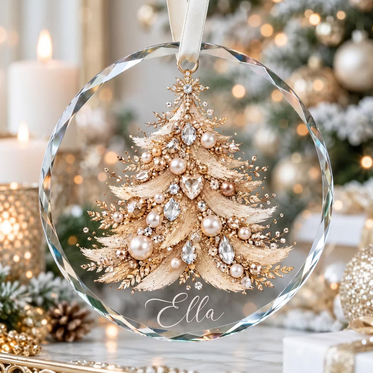 Custom Name Jeweled Christmas Tree Glass Ornament, Personalized Crystal Christmas Ornament 686991 WFD