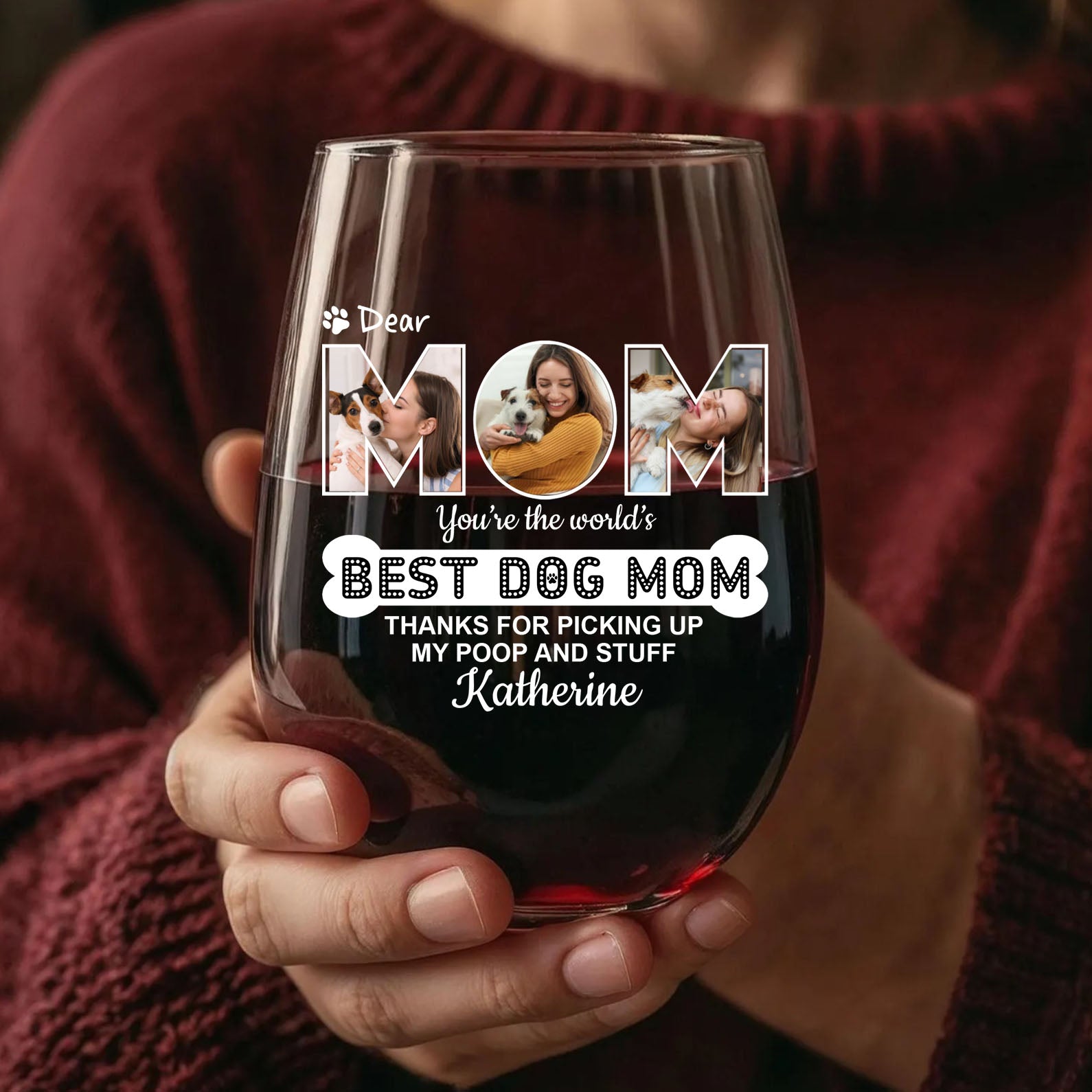 Personalized Best Dog Mom Wine Glass | Custom Photo and Name Wine Glass | Gift For Mom 682686