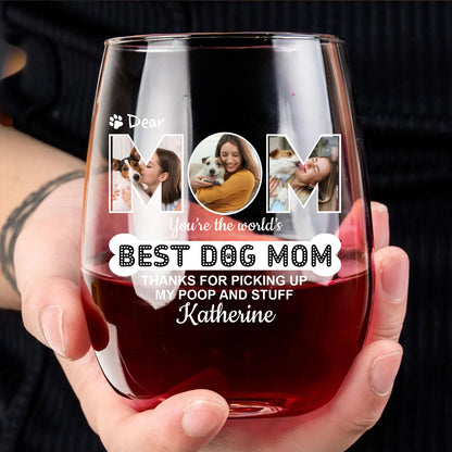 Personalized Best Dog Mom Wine Glass | Custom Photo and Name Wine Glass | Gift For Mom 682686