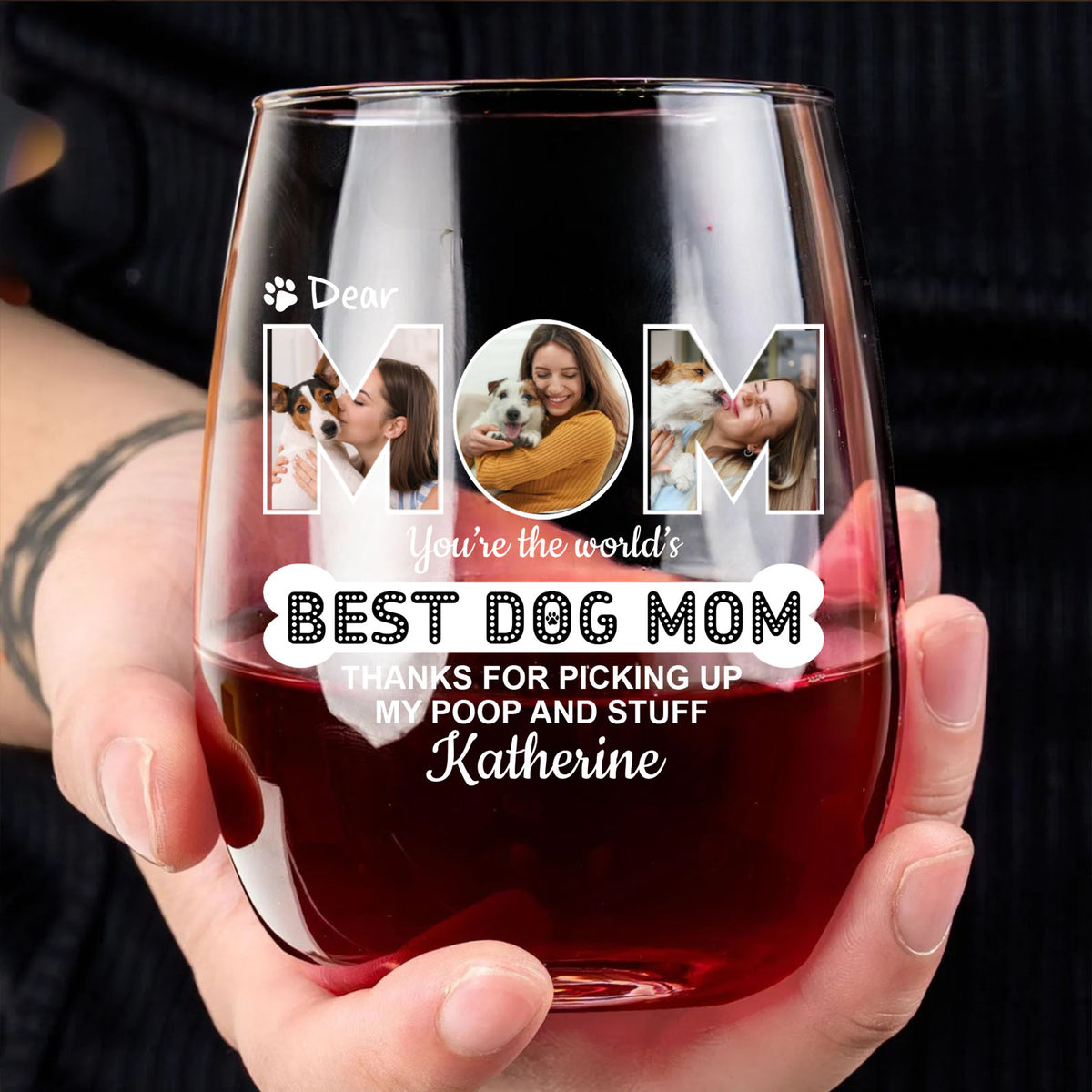 Personalized Best Dog Mom Wine Glass | Custom Photo and Name Wine Glass | Gift For Mom 682686