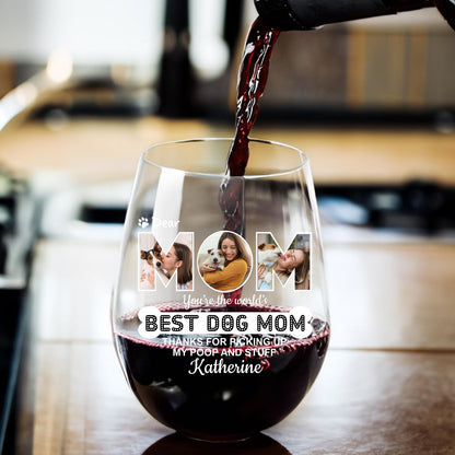 Personalized Best Dog Mom Wine Glass | Custom Photo and Name Wine Glass | Gift For Mom 682686
