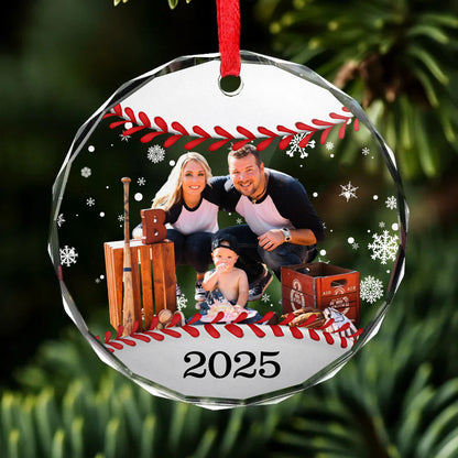 Personalized Baseball Christmas Glass Ornament | Custom Photo And Year Glass Ornament For Christmas Decor 682629