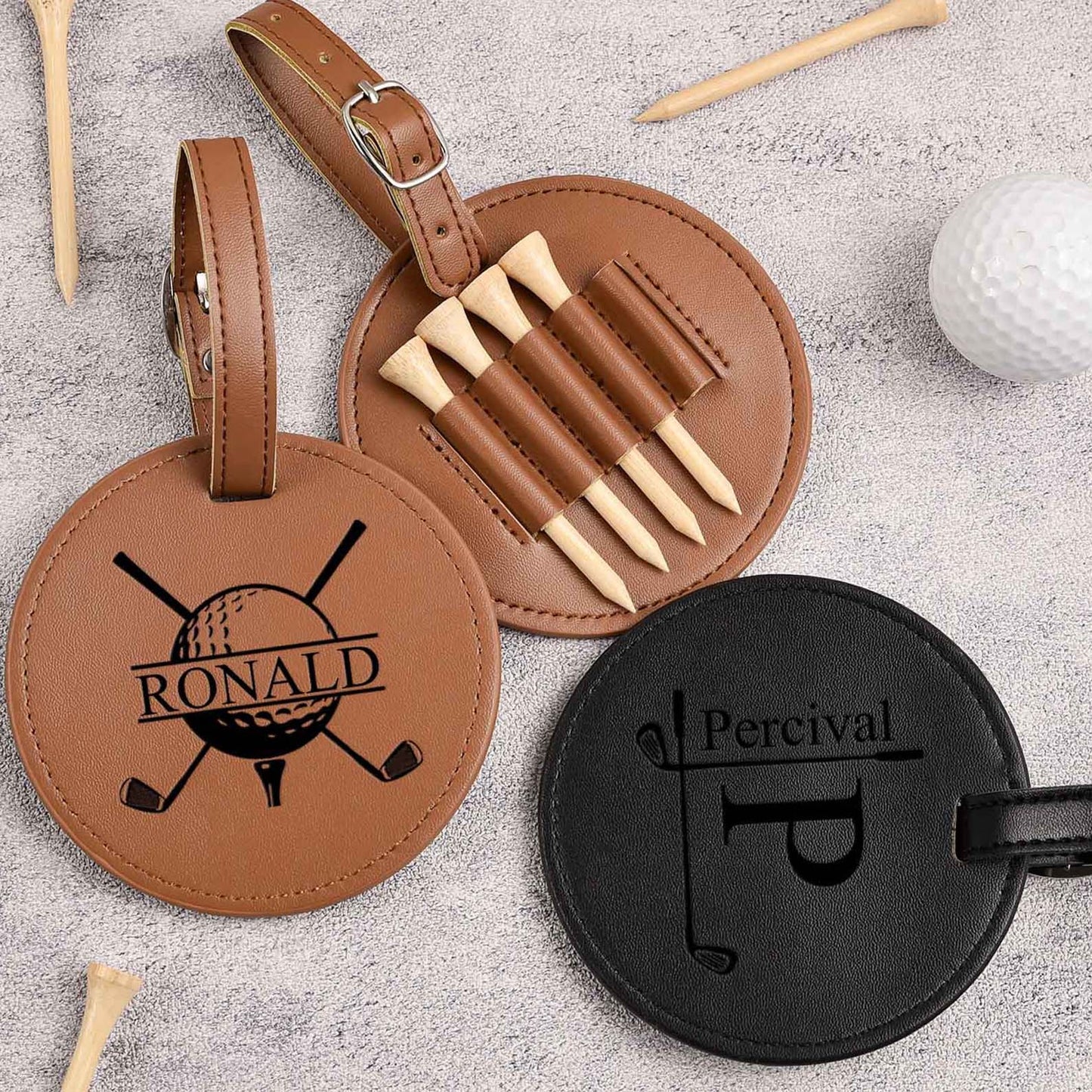Personalized Leather Golf Bag Tag | Mini Golf Tee Holder | Engraved Leather Golf Accessories 683712