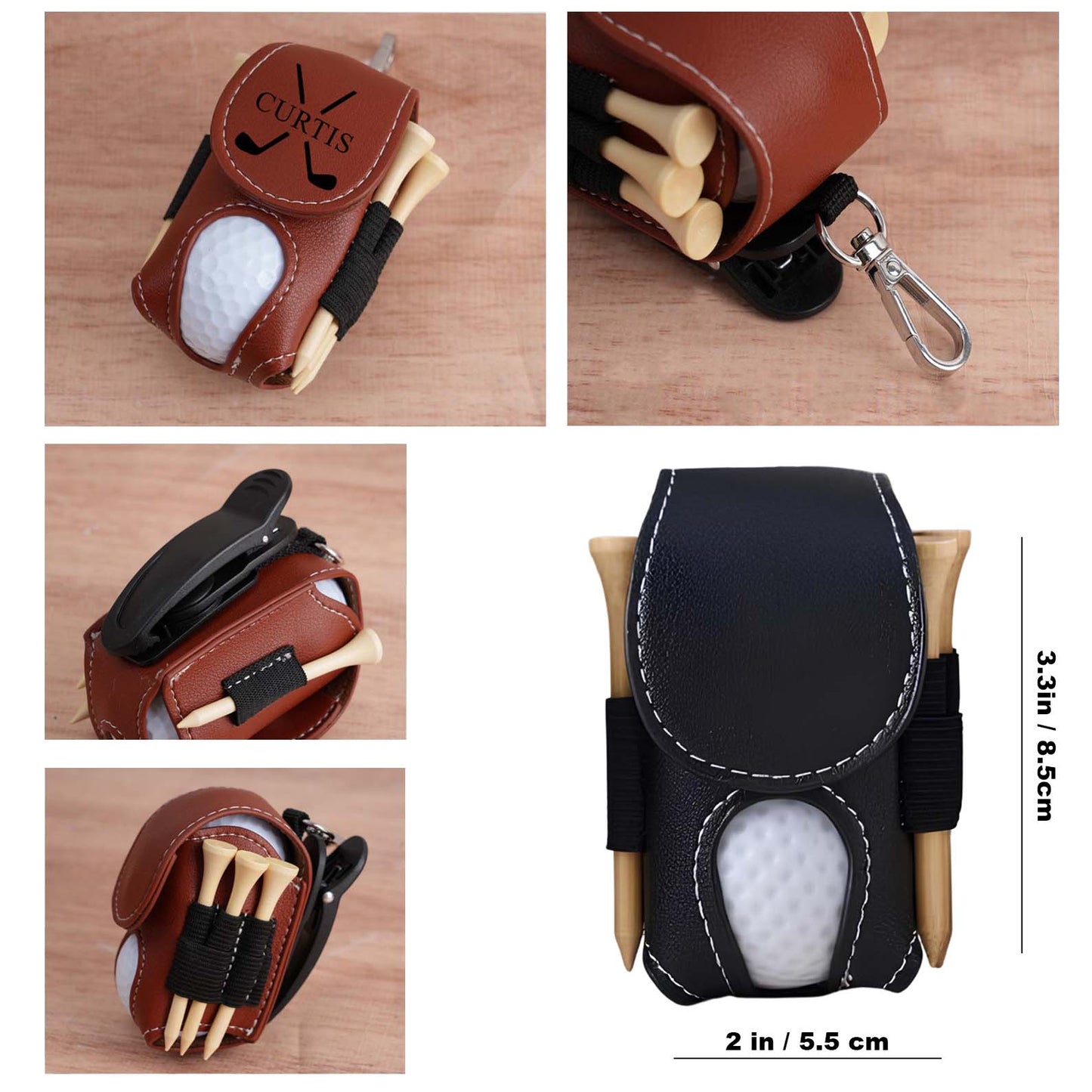 Personalized Leather Golf Ball Bag | Mini Golf Tee Holder | Engraved Leather Golf Ball Bag 683710