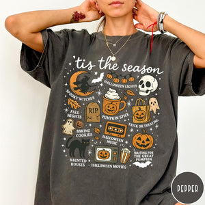 Vintage Halloween Comfort Colors Shirt, 'Tis the Season Retro Pumpkin Witch Graphic Tee, Spooky Fall Shirt 685621