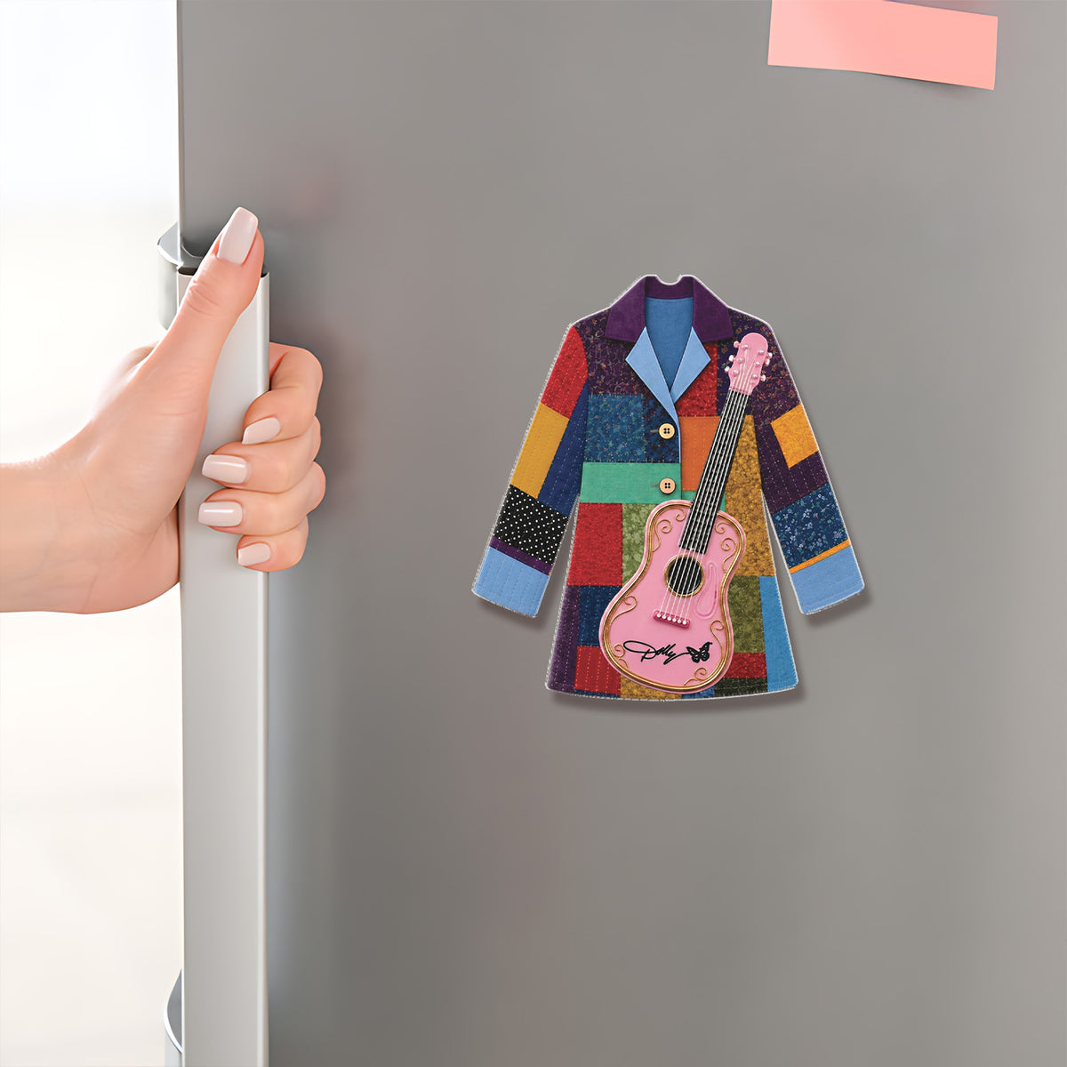 Dolly Parton Coat of Many Colors Fridge Magnet, Pink Guitar Country Music Magnet, Dolly Fan Gift 686130