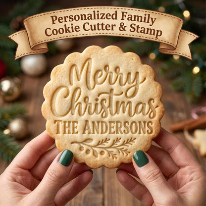 Personalized Family Christmas Cookie Cutter & Stamp, Custom Last Name Holiday Baking Tool, Gift for Bakers 686943 WFD