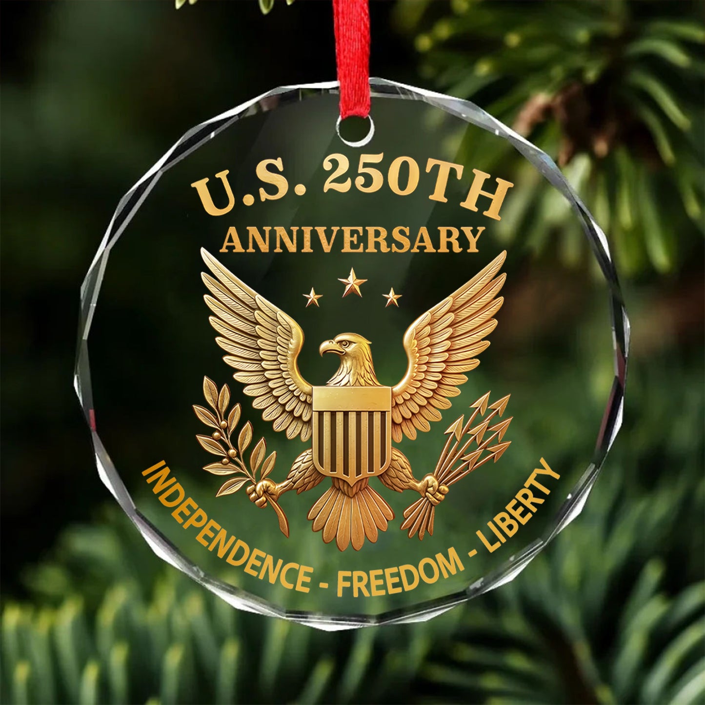USA 250 Years Anniversary Glass Ornament | Patriotic 4th of July | Happy 250th Birthday America Christmas Ornament 682714