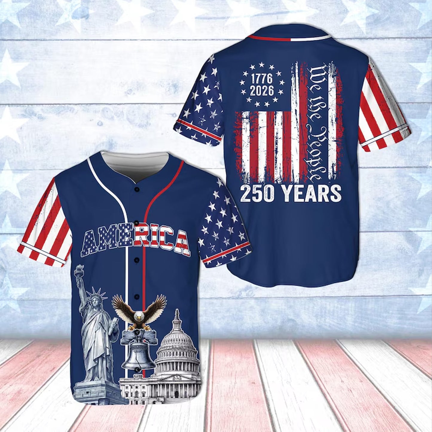 Patriotic 250 Years Baseball Jersey, USA Flag We The People Shirt, 1776-2026 Independence Day Apparel 685211