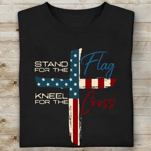 Stand For The Flag Kneel For The Cross Christian Shirt | USA Flag Cross Patriotic Tee | Faith Based 4th of July Shirt 683178