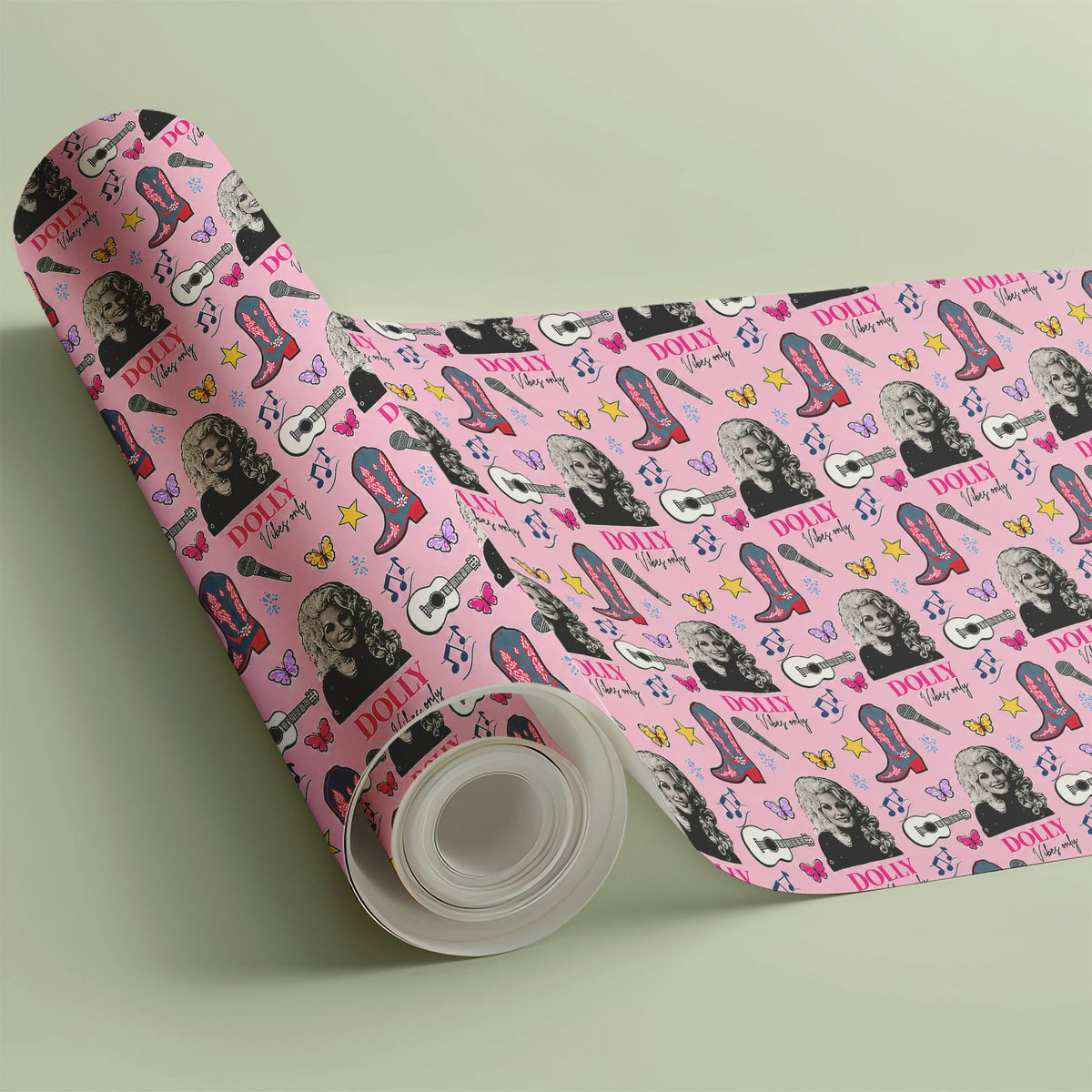 Dolly Parton Memorial Wrapping Paper, Pink Country Music Gift Wrap, Western Cowgirl Dolly Fan Gift 686284