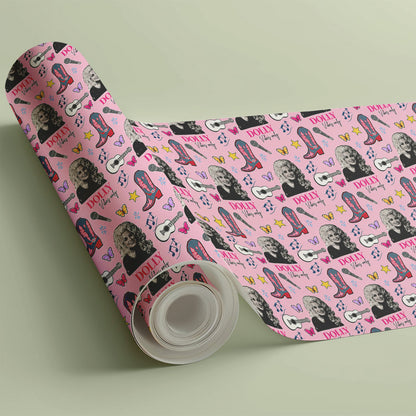 Dolly Parton Memorial Wrapping Paper, Pink Country Music Gift Wrap, Western Cowgirl Dolly Fan Gift 686284