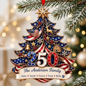 Personalized USA 250th Anniversary Acrylic Ornament, Custom Family Name Patriotic Christmas Decor 685886