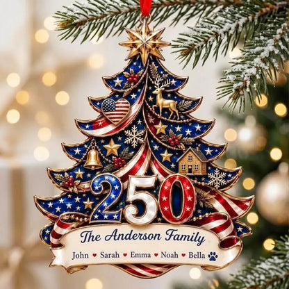 Personalized USA 250th Anniversary Acrylic Ornament, Custom Family Name Patriotic Christmas Decor 685886
