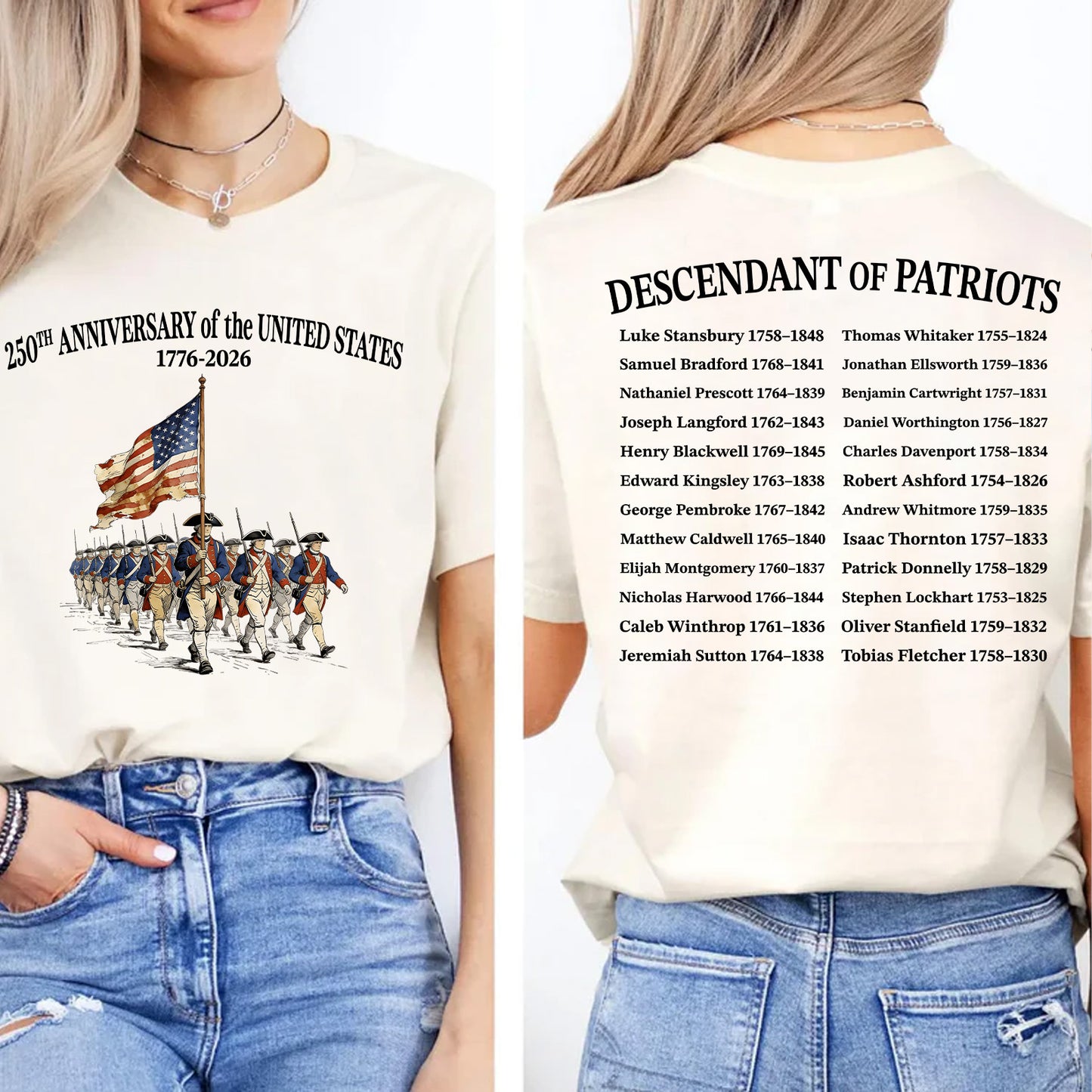 Custom Name 250 Years USA Shirt | Descendant of Patriots Front & Back Shirt | 1776–2026 Patriotic Heritage Tee 684474