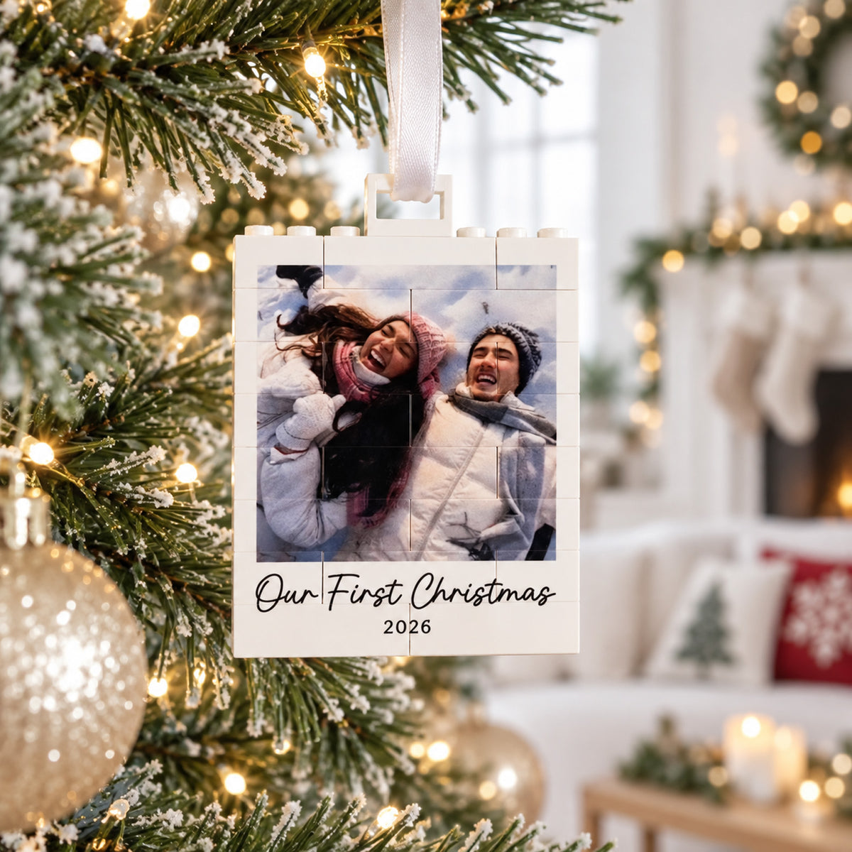 Custom Photo Couple Building Block Ornament, Personalized Our First Christmas Couple Keepsake Gift 686295 WFD