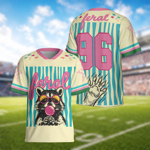 Personalized Feral Raccoon Football Jersey, Custom Striped Game Day Shirt, Funny Animal Fan Gift 685677
