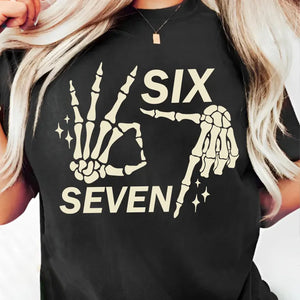 Halloween Six Seven Shirt | 6 7 Meme Skeleton Hands Halloween Shirt | Spooky Skull T-Shirt | Funny Halloween Shirt 683181