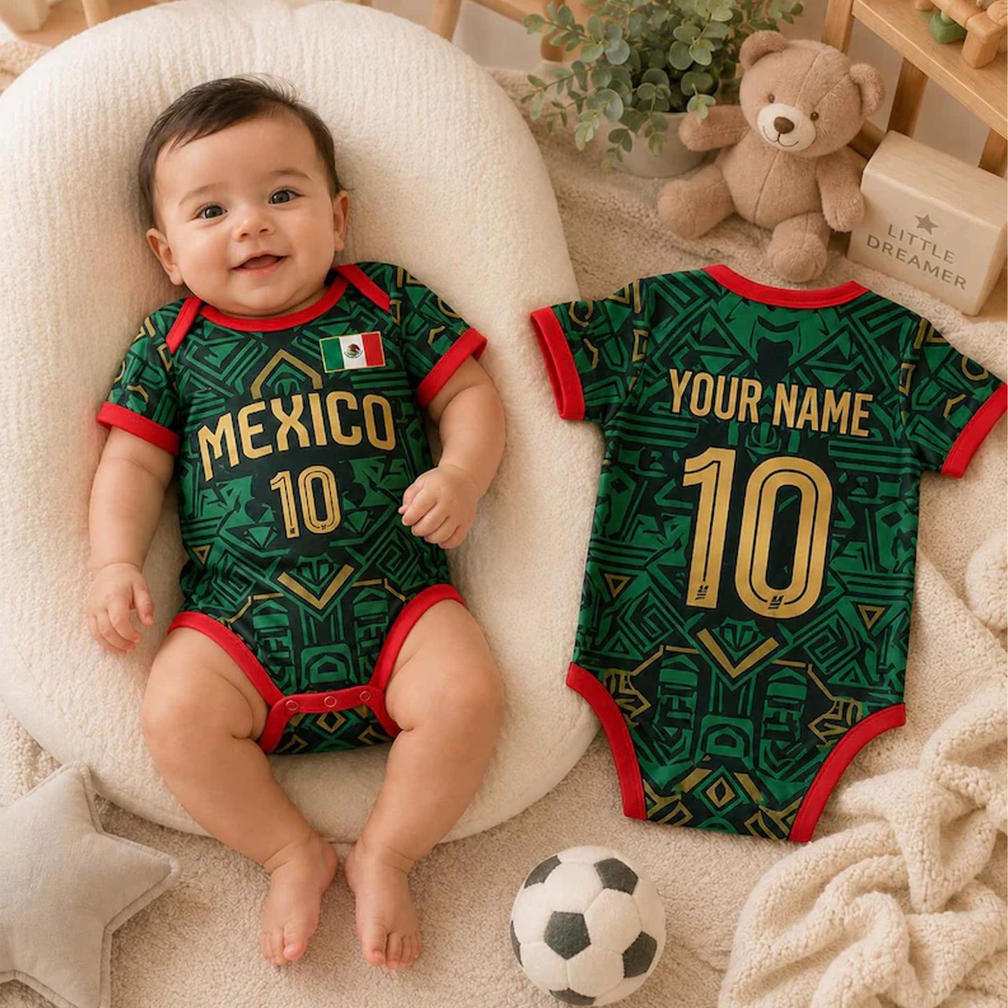 Custom Mexico 2026 Soccer Baby Bodysuit, Personalized Name Number Kids Jersey, Mexico Football Infant Shirt 685355 WFD