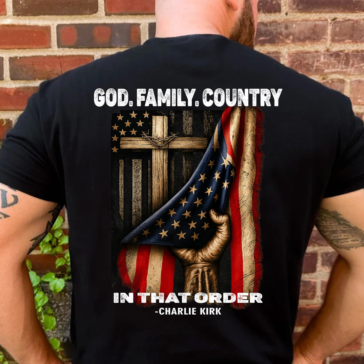 God Family Country Charlie Kirk Memorial Shirt | Charlie kirk T-Shirt | Pray For Charlie Kirk Backside Shirt 683193
