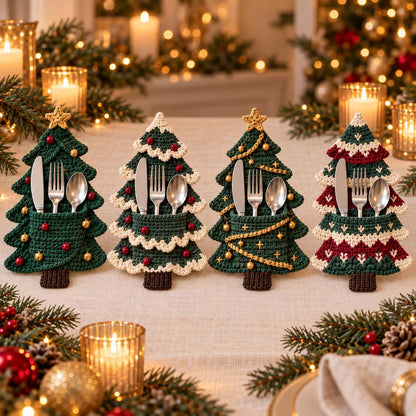 Christmas Tree Cutlery Holder DIY Crochet Kit, 8 Designs, Christmas Table Decor, Handmade Holiday Gift 686870 WFD